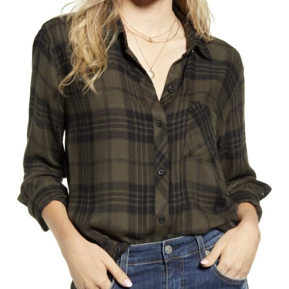 Rails Hunter in Olive Jet button down flannel shirt size Large